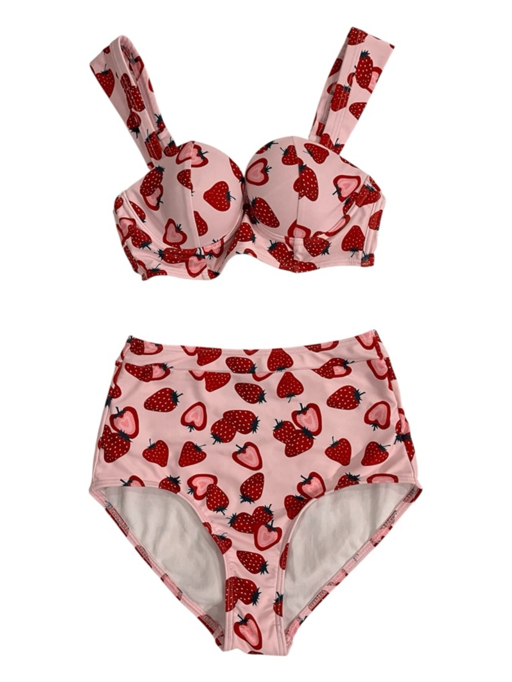 ModCloth X Collectif Retro Pink w/Red Strawberry Print Bikini Set size XS